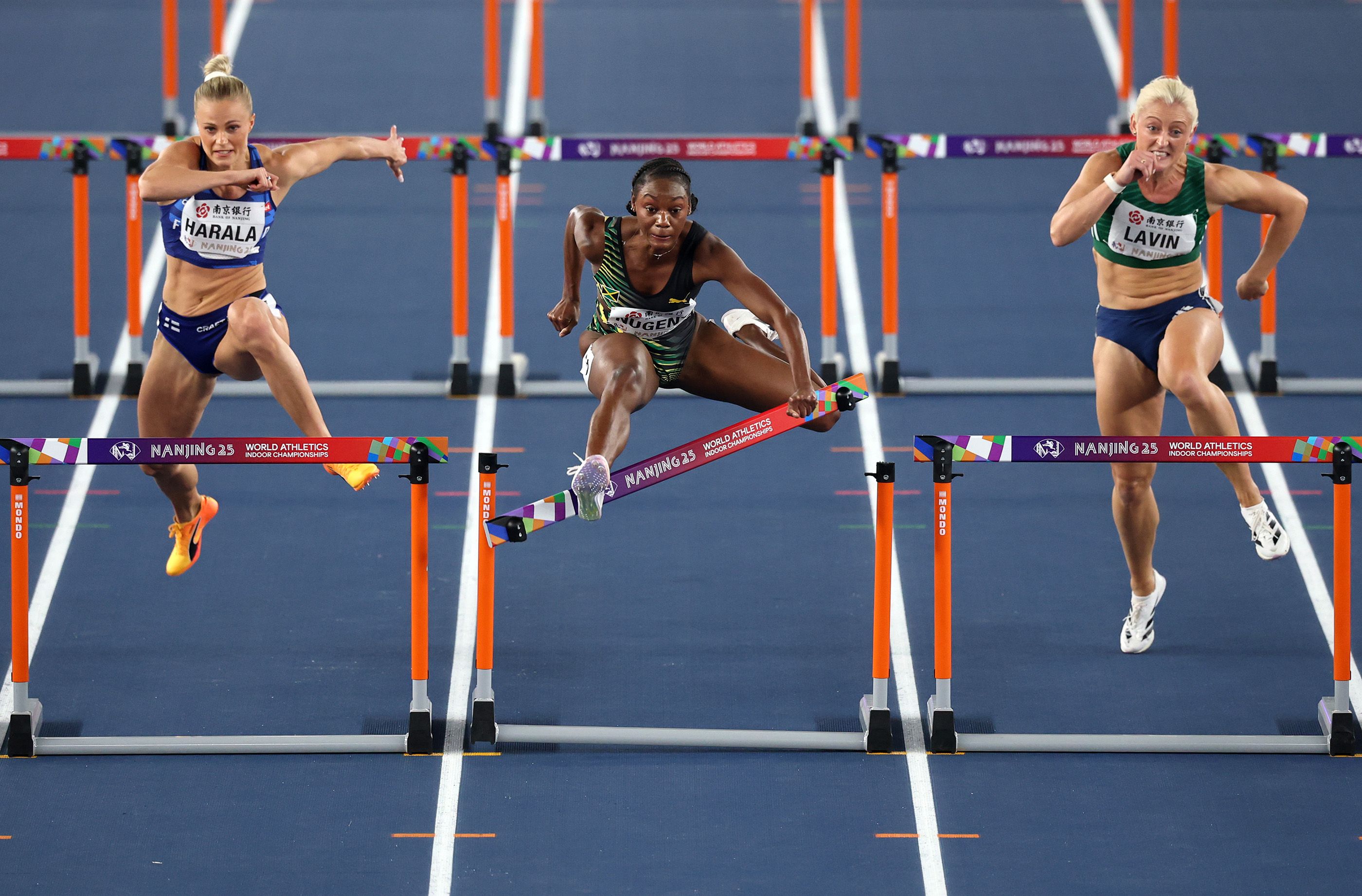 Ackera Nugent races in the 60m hurdles semifinals at the World Athletics Indoor Championships Nanjing 25