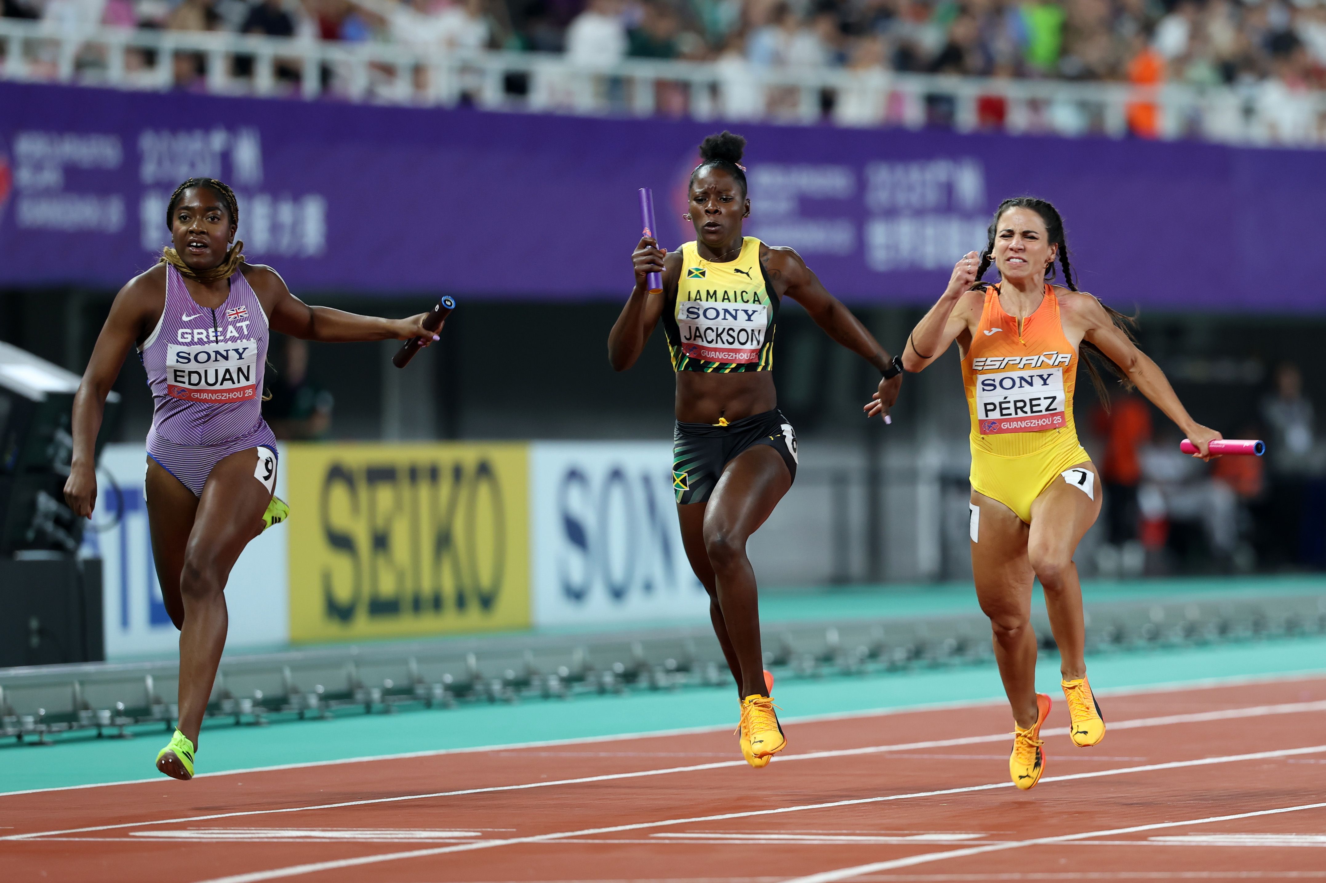 Great Britain wins the 4x100m final at the World Athletics Relays in Guangzhou